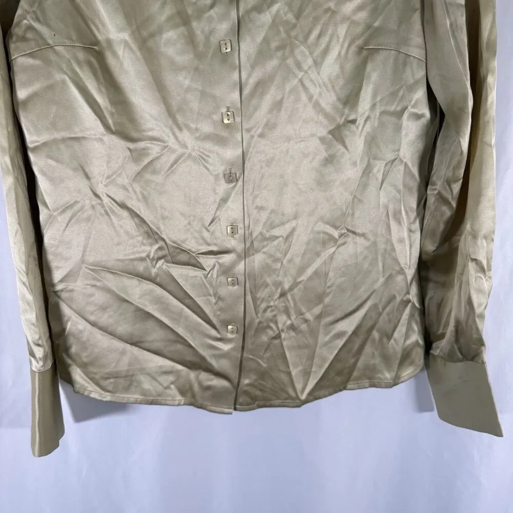 Casual Corner Stretch Silk Blend Blouse Women's 6 Green Button Up Long Sleeve